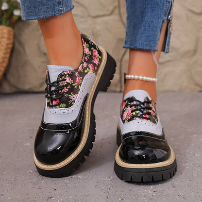 Women’s Floral Brogue Lace Up Chunky Sole Shoes