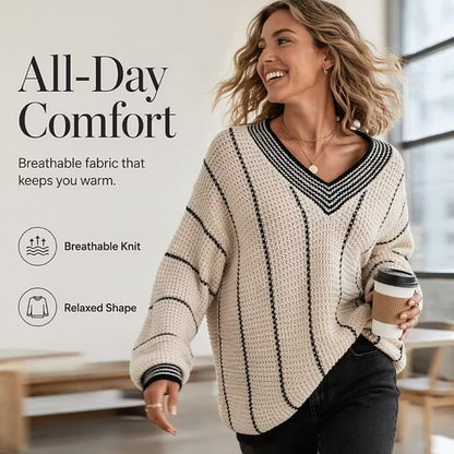 Women's Relaxed Striped V Neck Jumper