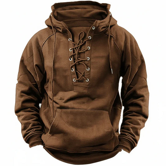 Men’s Long Sleeve Lace Up Hooded Sweatshirt