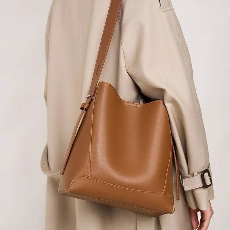 Women's Large Leather-Look Bucket Bag