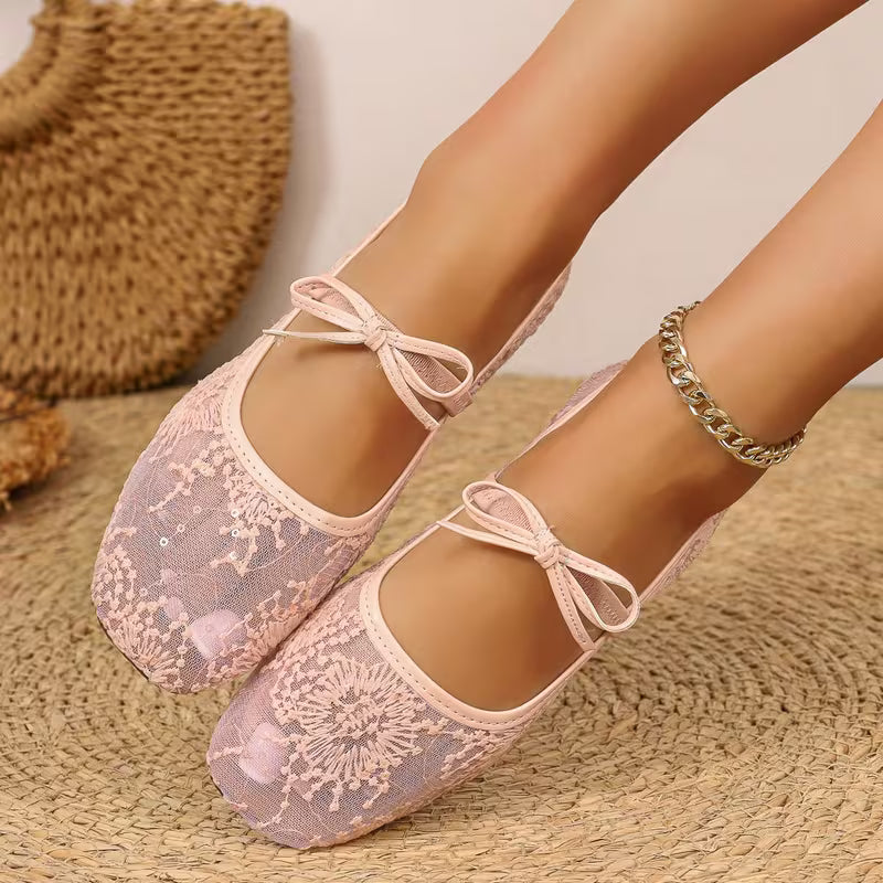 Women's Lace Mesh Mary Jane Flat Shoes