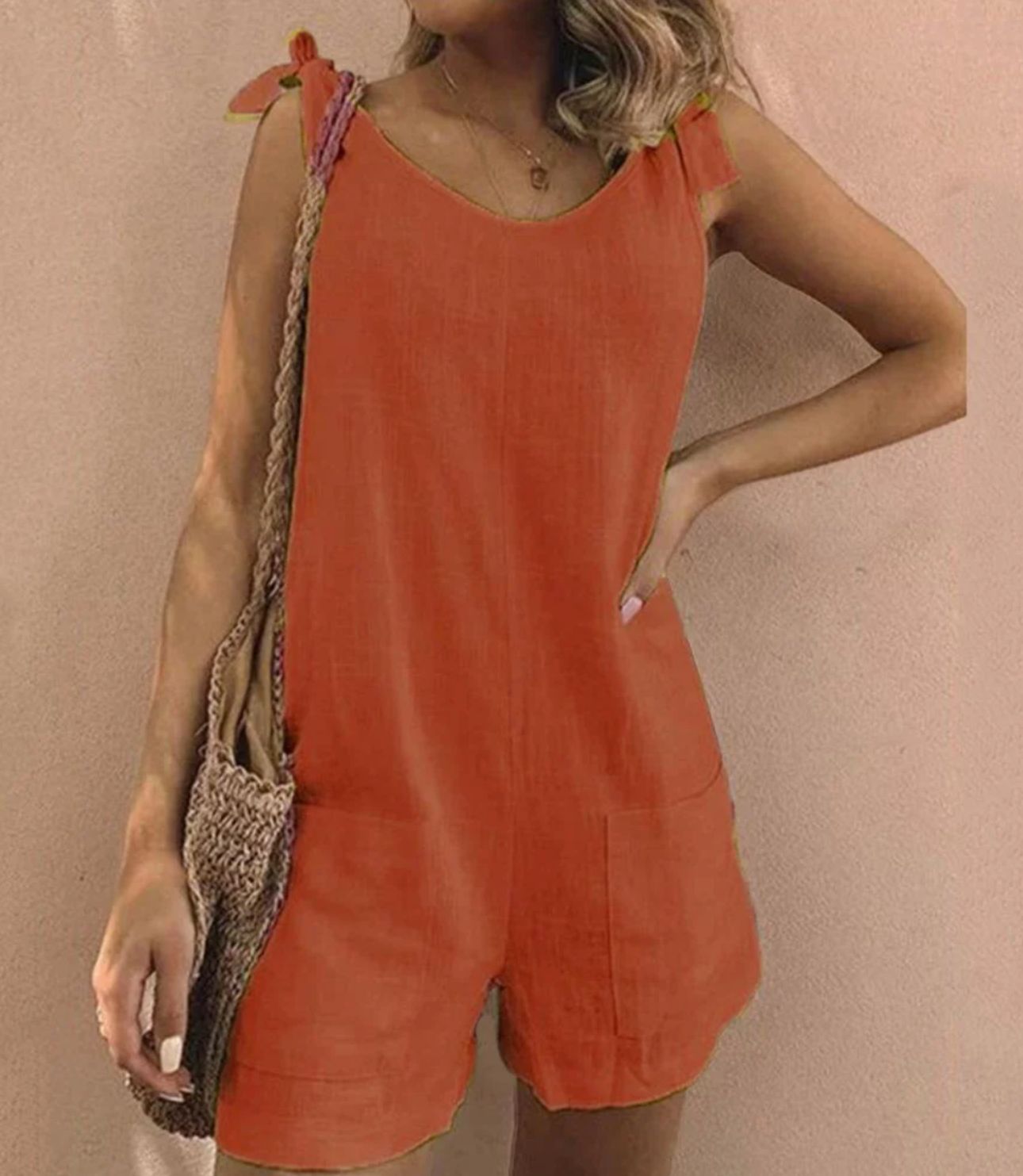 JUMPSUIT WITH BOW SHOULDER STRAPS AND POCKETS