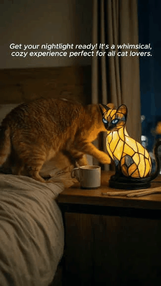 USB Rechargeable 3D Cat Glass Night Light Lamp with Warm Glow