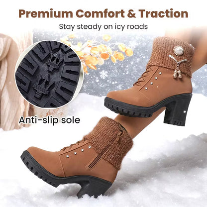 Women's Faux Fur Trim Block Heel Boots