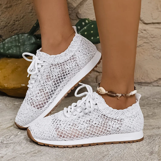 Women's Elegant Lace Breathable Slip On Walking Trainers