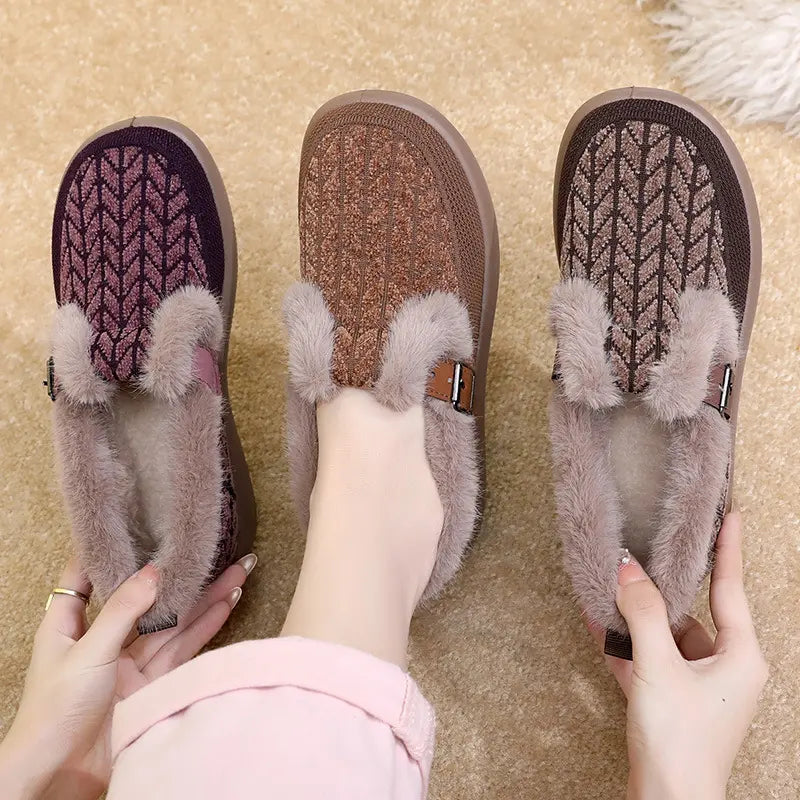Women’s Fur-Lined Knit-Upper Slip-On Winter Snow Shoes