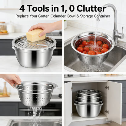 Multi-Function Stainless Steel Grater Bowl