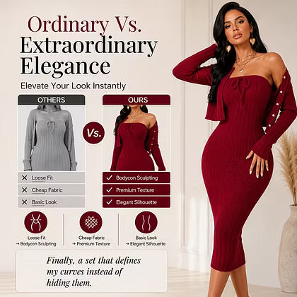 Women's Ribbed Midi Dress & Cropped Cardigan Set