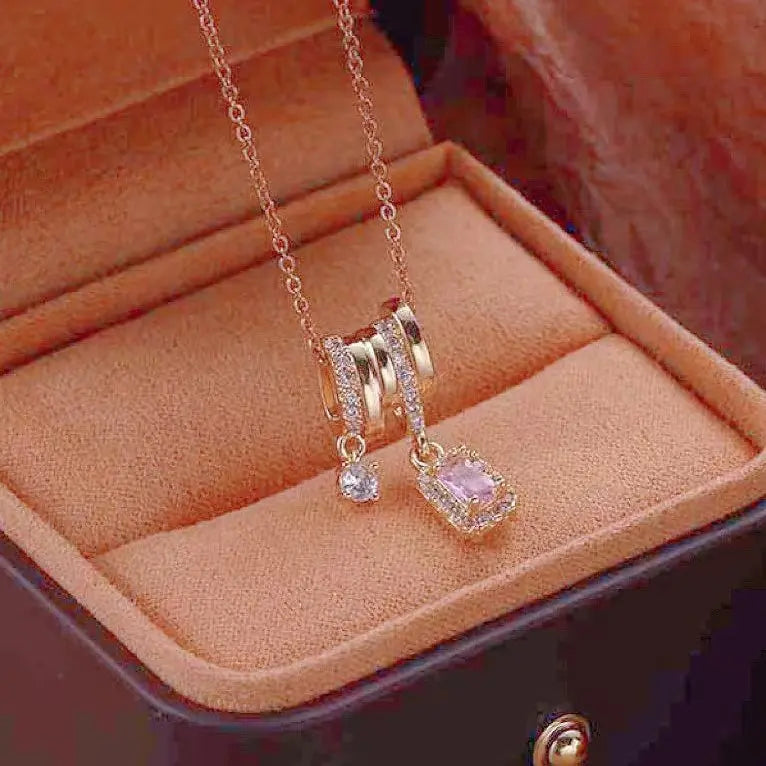 Women's Faceted Pink Drop Necklace