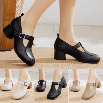 Women’s Retro Round Toe Chunky Heel Strap Shoes