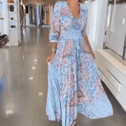 Women's Paisley Tie-Waist Maxi Dress