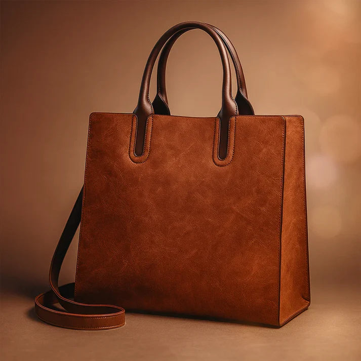 Vintage Oil-Finish Leather-Look Everyday Tote Bag