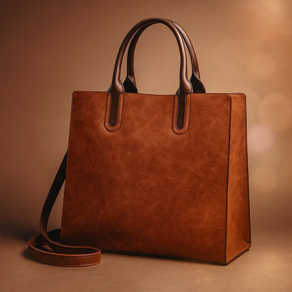 Vintage Oil-Finish Leather-Look Everyday Tote Bag