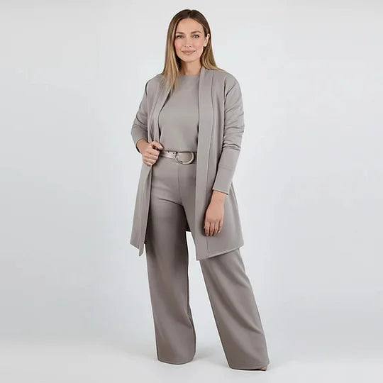 Women’s Elegant 3-Piece Cardigan, Top & Trousers Co-Ord Set