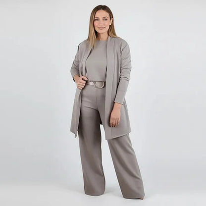 Women’s Elegant 3-Piece Cardigan, Top & Trousers Co-Ord Set