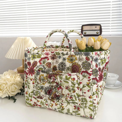 Boho Quilted Fabric Storage Basket Tote