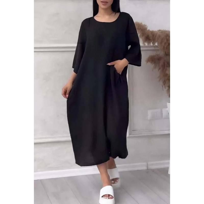 Women's Knee-Length Loose Fit Solid Color Dress