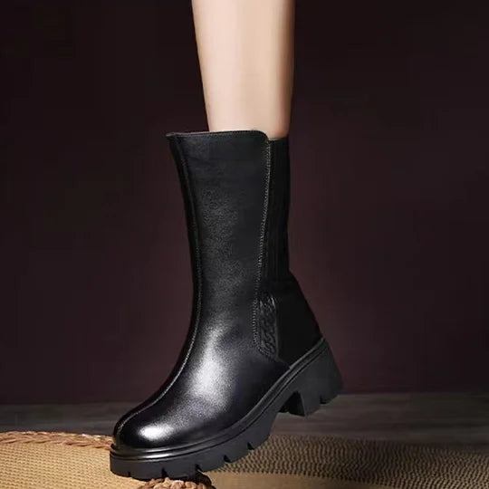 Women’s Wool-Lined Brushed Leather Warm Ankle Boots