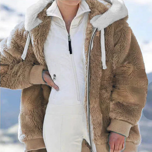 Women’s Fleece Hooded Jacket with Double Wool Look Lining