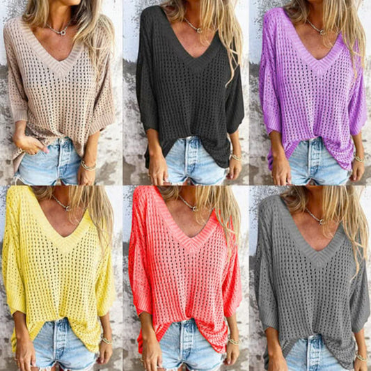 V-Neck🍀 Hollow Knit Top