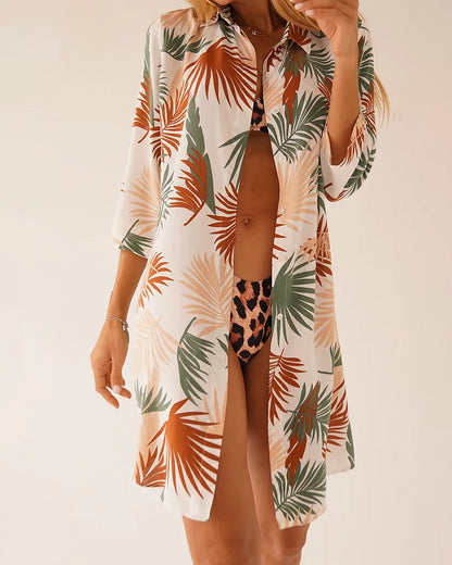 Women’s Printed Collar Oversized Cotton Cardigan Dress