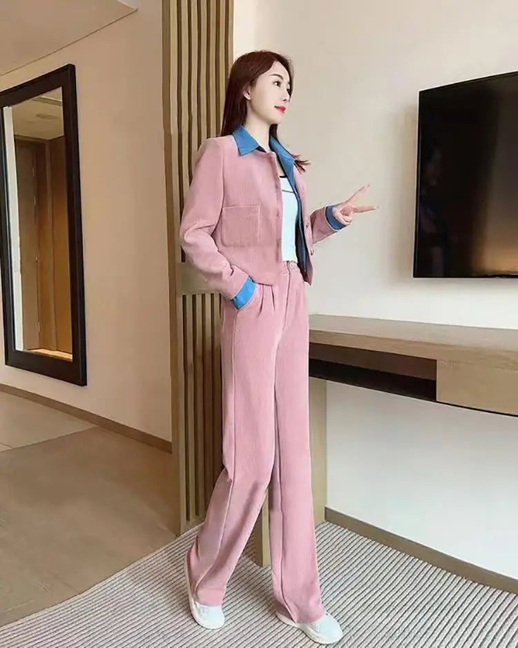 Women’s Casual Long Sleeve Jacket & Wide-Leg Trousers Set
