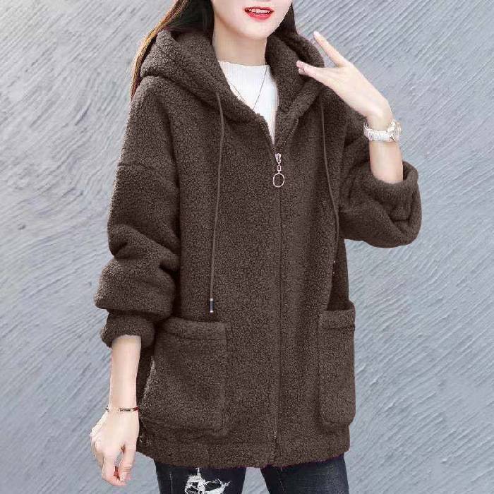 Women's Oversized Zip-Up Teddy Hoodie