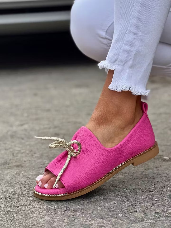 Bow Detail Open-Toe Flats