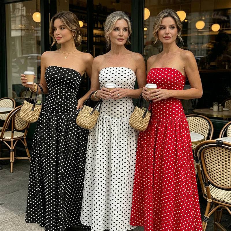 Women’s Strapless Polka Dot Maxi Dress