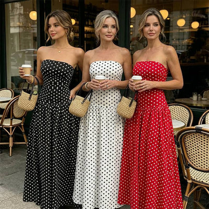 Women’s Strapless Polka Dot Maxi Dress