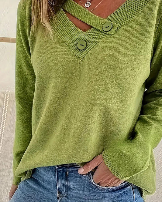 Women’s Soft V-Neck Button Knit Jumper