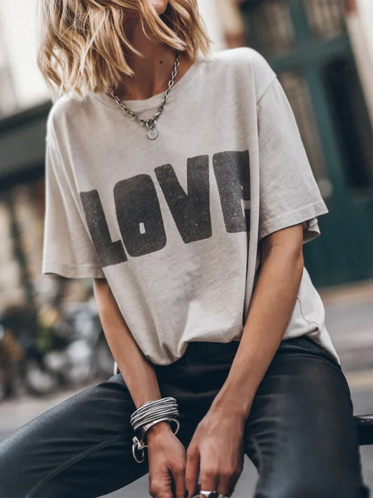 Women's Vintage Love Letter Print Short-Sleeve T-Shirt
