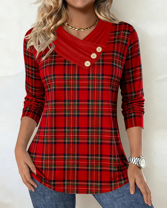 Women's Maplewood Plaid Scarf-Collar Top