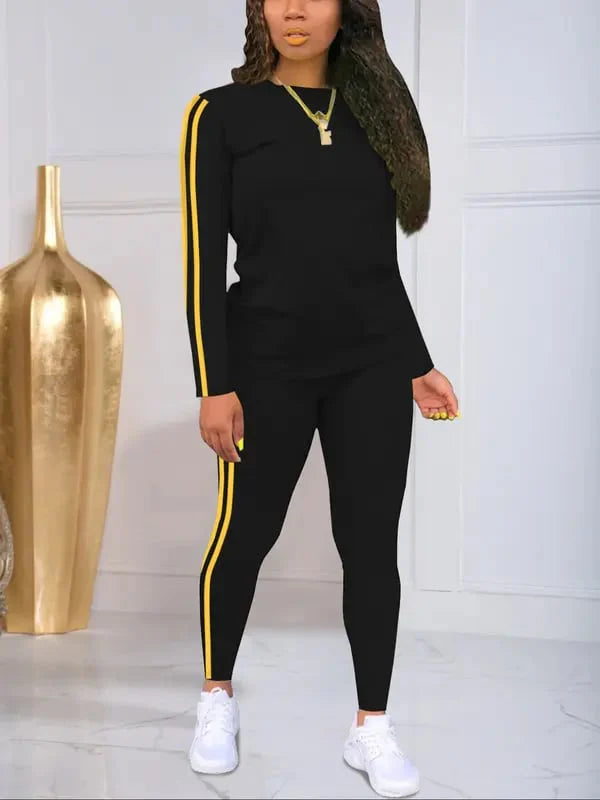 Women’s Striped Knit Long Sleeve Top & Trousers Co-Ord Set