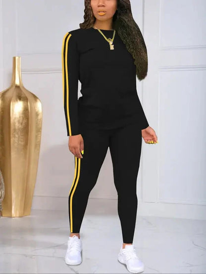 Women’s Striped Knit Long Sleeve Top & Trousers Co-Ord Set