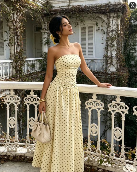 Women’s Strapless Polka Dot Maxi Dress