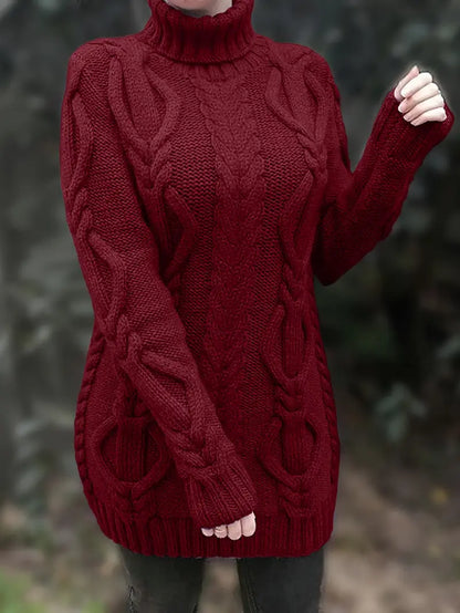 Women’s Cozy Cable Knit Turtleneck Dress
