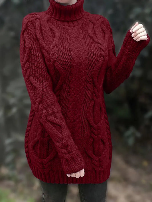 Women’s Cozy Cable Knit Turtleneck Dress