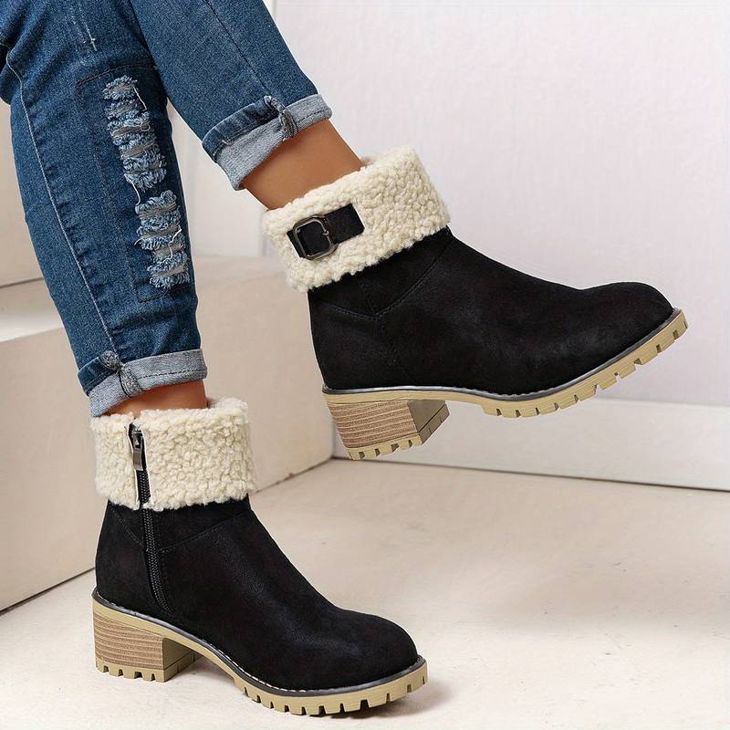 Women’s Warm Fleece Collar Chunky Ankle Boots