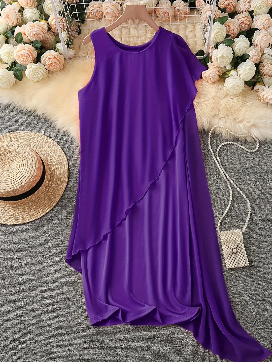 Women’s Asymmetric Overlay Midi Dress