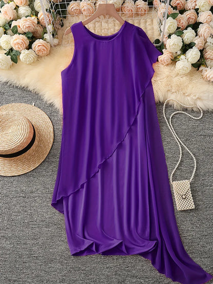 Women’s Asymmetric Overlay Midi Dress