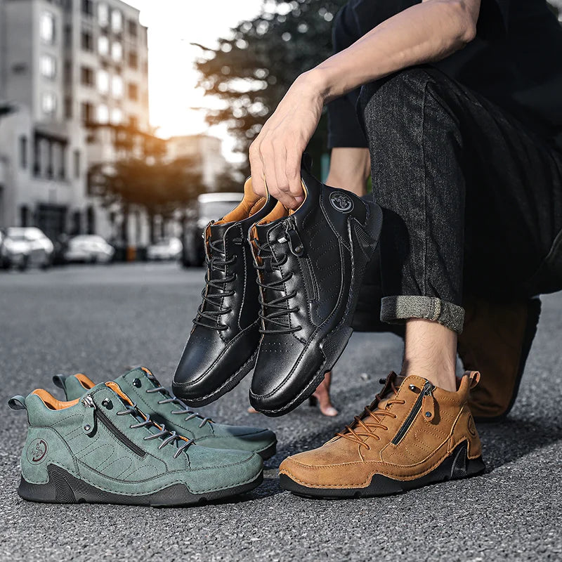 Men’s Wide-Toe Waterproof Leather-Look Slip-On Boots