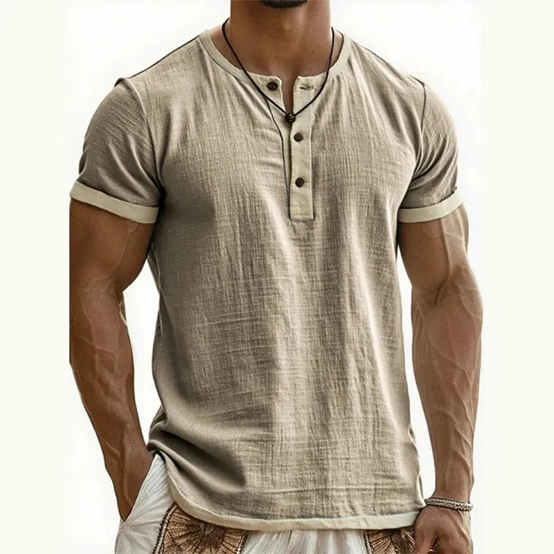 Men’s Contrast-Trim Short-Sleeve Henley Shirt