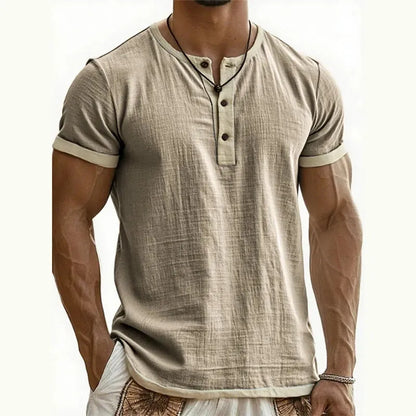 Men’s Contrast-Trim Short-Sleeve Henley Shirt