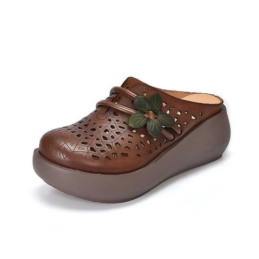 Women’s Hollow Leather-Look Wedge Comfort Sandals