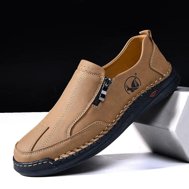 Men's Soft Comfortable Hand-sewn Leather-Look Shoes – Wide Toe, Cushioned Insole, Non-slip Rubber Outsole