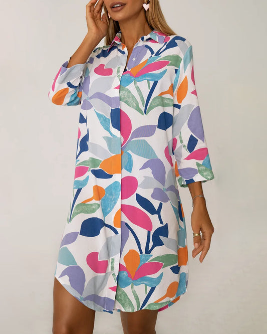 Women’s Printed Collar Oversized Cotton Cardigan Dress