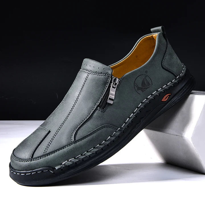 Men's Soft Comfortable Hand-sewn Leather-Look Shoes – Wide Toe, Cushioned Insole, Non-slip Rubber Outsole