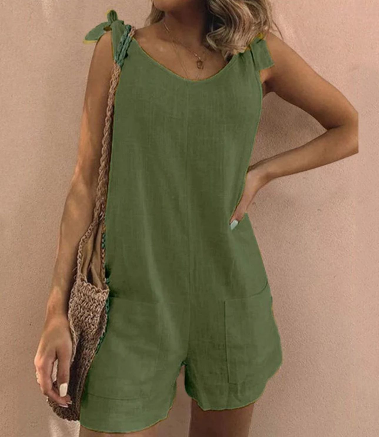 JUMPSUIT WITH BOW SHOULDER STRAPS AND POCKETS