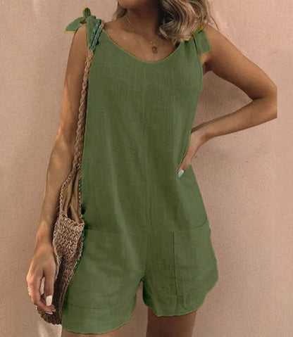 JUMPSUIT WITH BOW SHOULDER STRAPS AND POCKETS